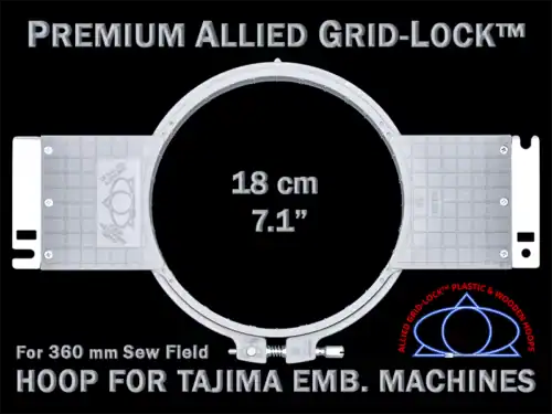 18cm Round Premium Allied Grid-Lock Embroidery Frame - Tajima 360 mm Arm Spacing
